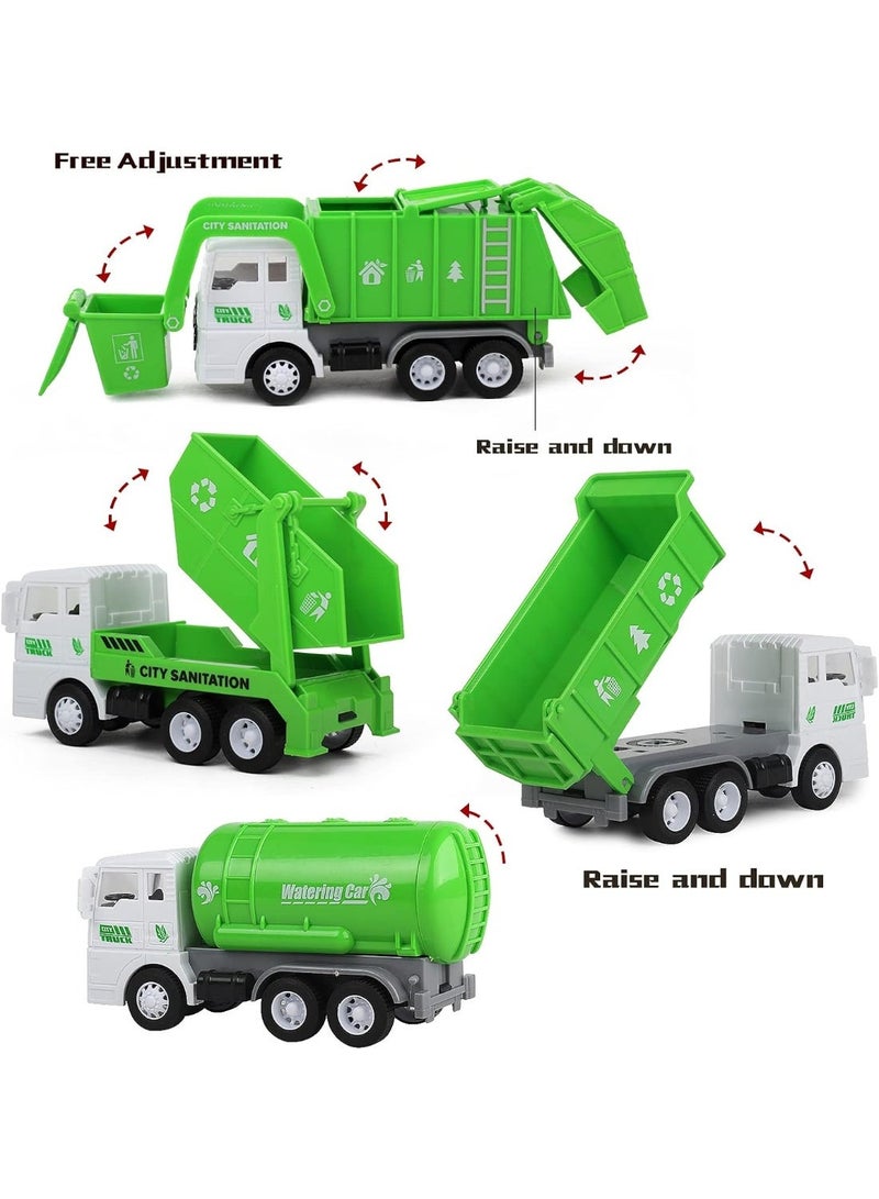 Truck لعبة شاحنة قمامة صغيرة، 4 قطع من ألعاب شاحنات القمامة التي تعمل بالاحتكاك مع سجادة لعب للأطفال، 8 قطع من لافتات الطرق، 6 قطع من ألعاب البناء الصغيرة، هدايا للأطفال من عمر 3 سنوات فما فوق - Image 1